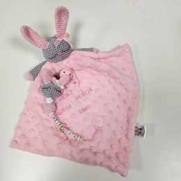Halli jänkuga roosa kaisulapp ja nimeline lutikett